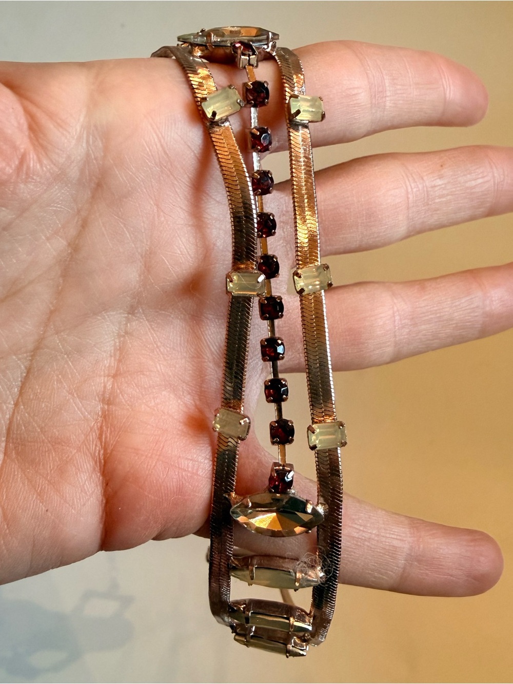 Free People Gold Tone Rhinestone Art Deco Statement Choker Necklace